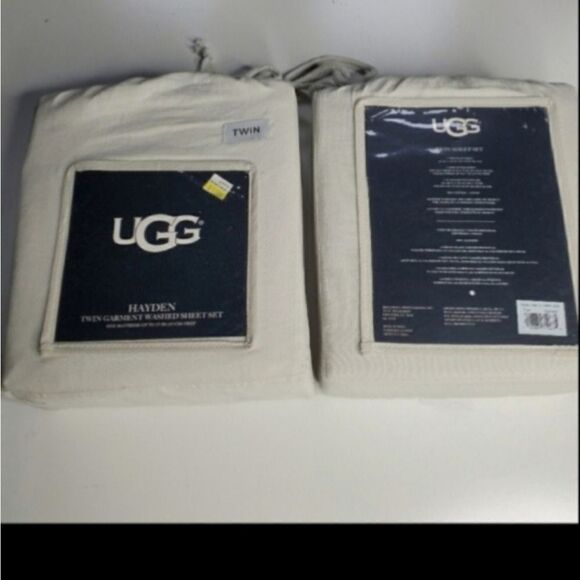 NEW UGG TWIN BED HAYDEN GARMENT WASHED SHEET SHEETS Oatmeal Cream PILLOWCASE NWT - Picture 3 of 4